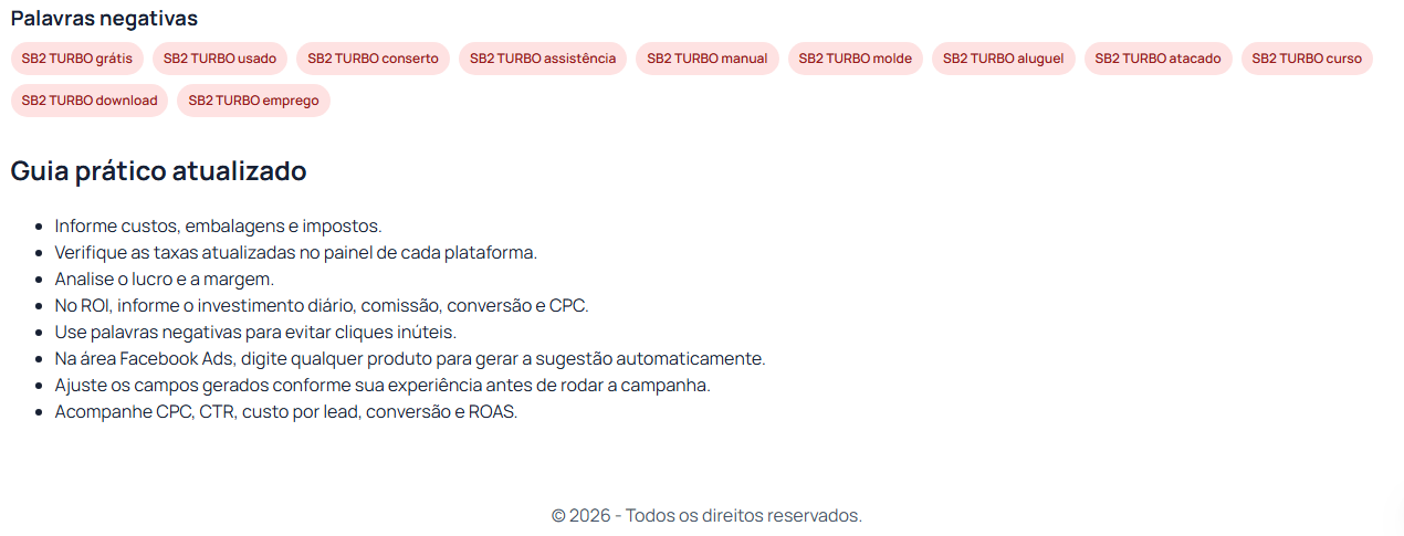 Print da ferramenta CalculaPro Ads 8