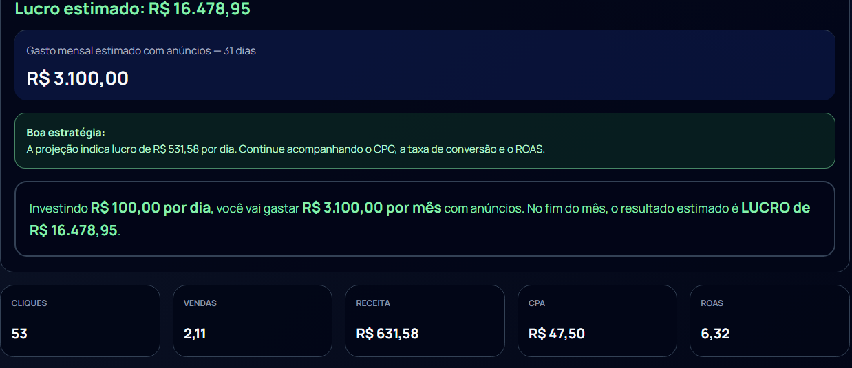 Print da ferramenta CalculaPro Ads 3