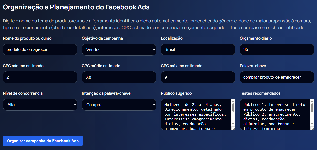 Print da ferramenta CalculaPro Ads 4