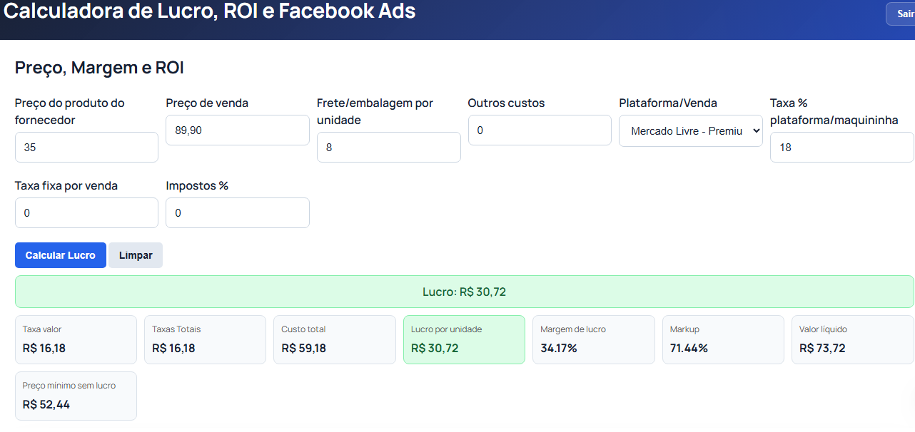 Print da ferramenta CalculaPro Ads 1